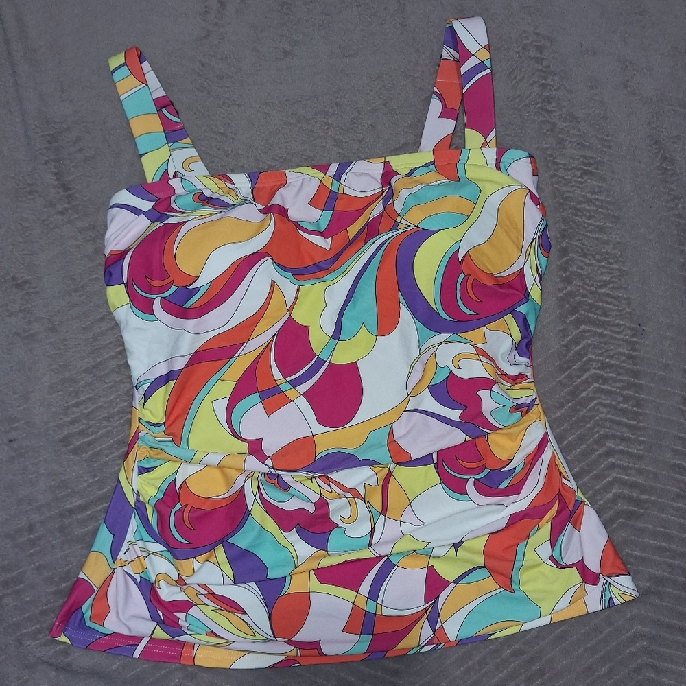 🆕Carmen Marc Valvo Swim Colorful Retro Abstract Tankini Swimsuit Size Medium